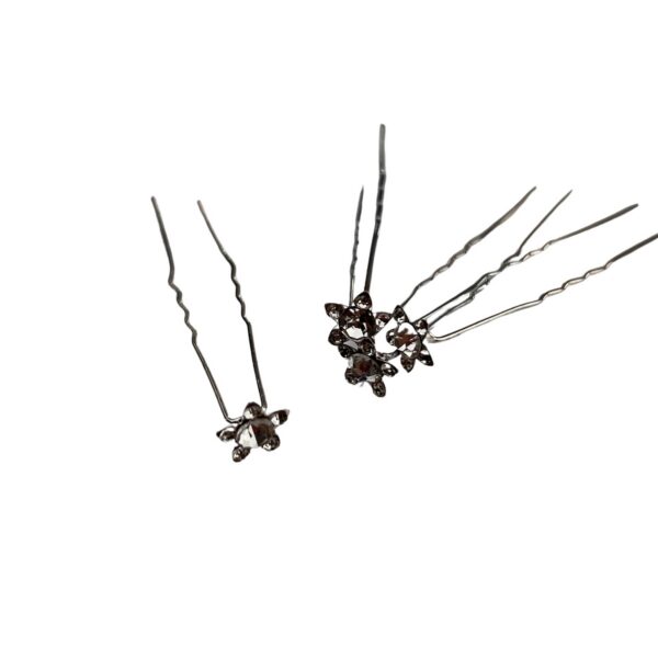 Clear Crystal & Silver Flower Bobby-pin 6pc