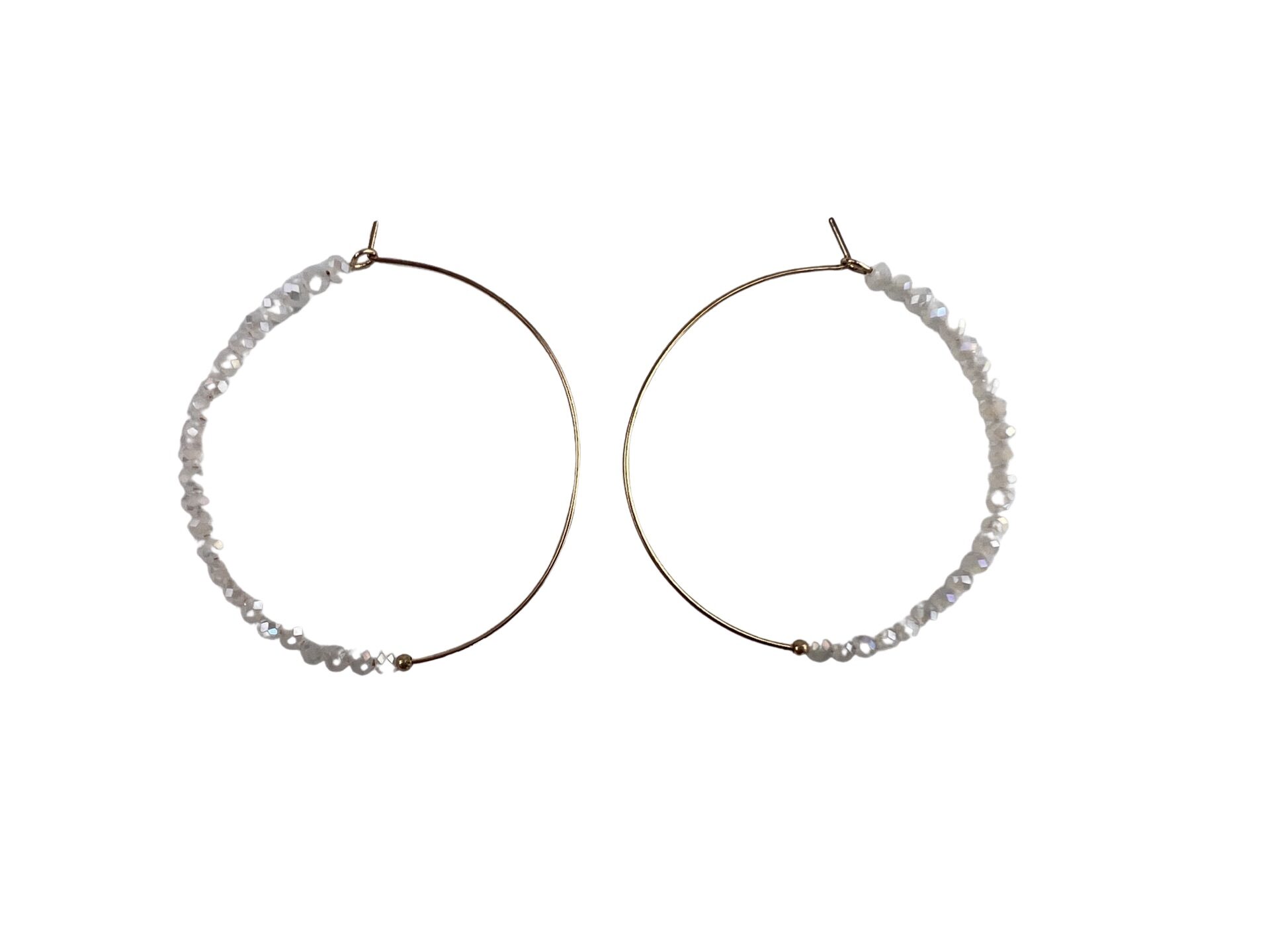 White Beaded Hoop Earrings