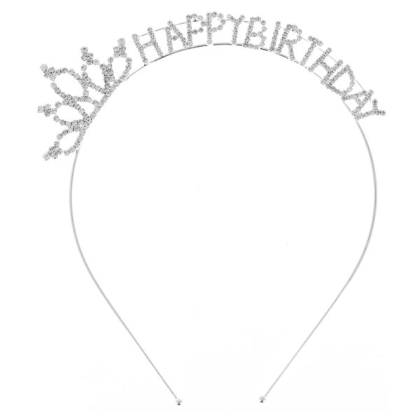 Birthday Silver Headband with Crown