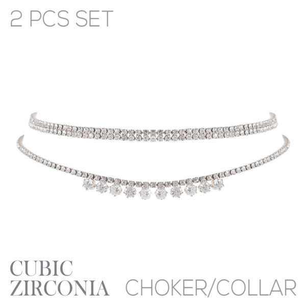 2 Tier Silver Zirconia Choker Necklace