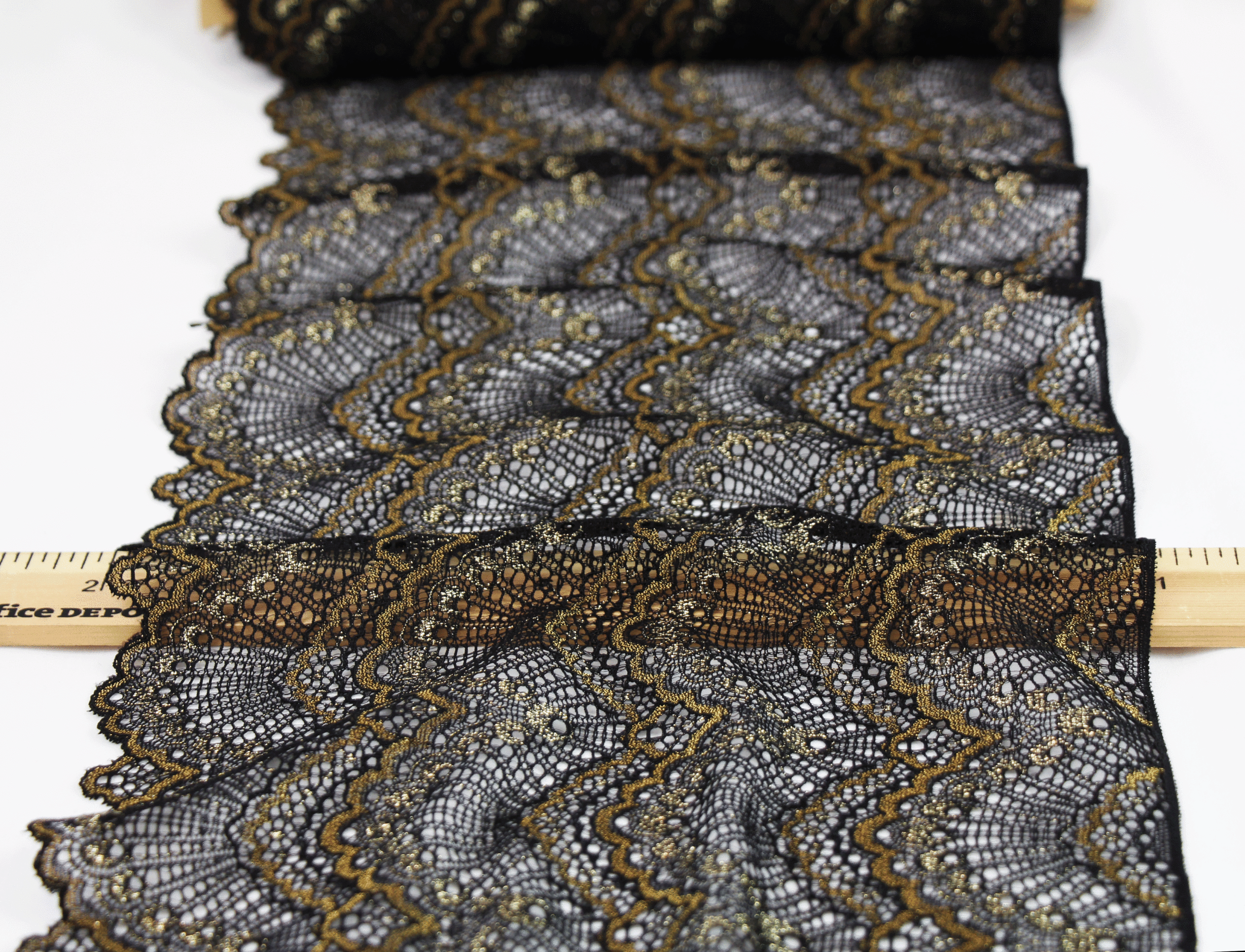 Shiny Black Tiered Lace with Gold