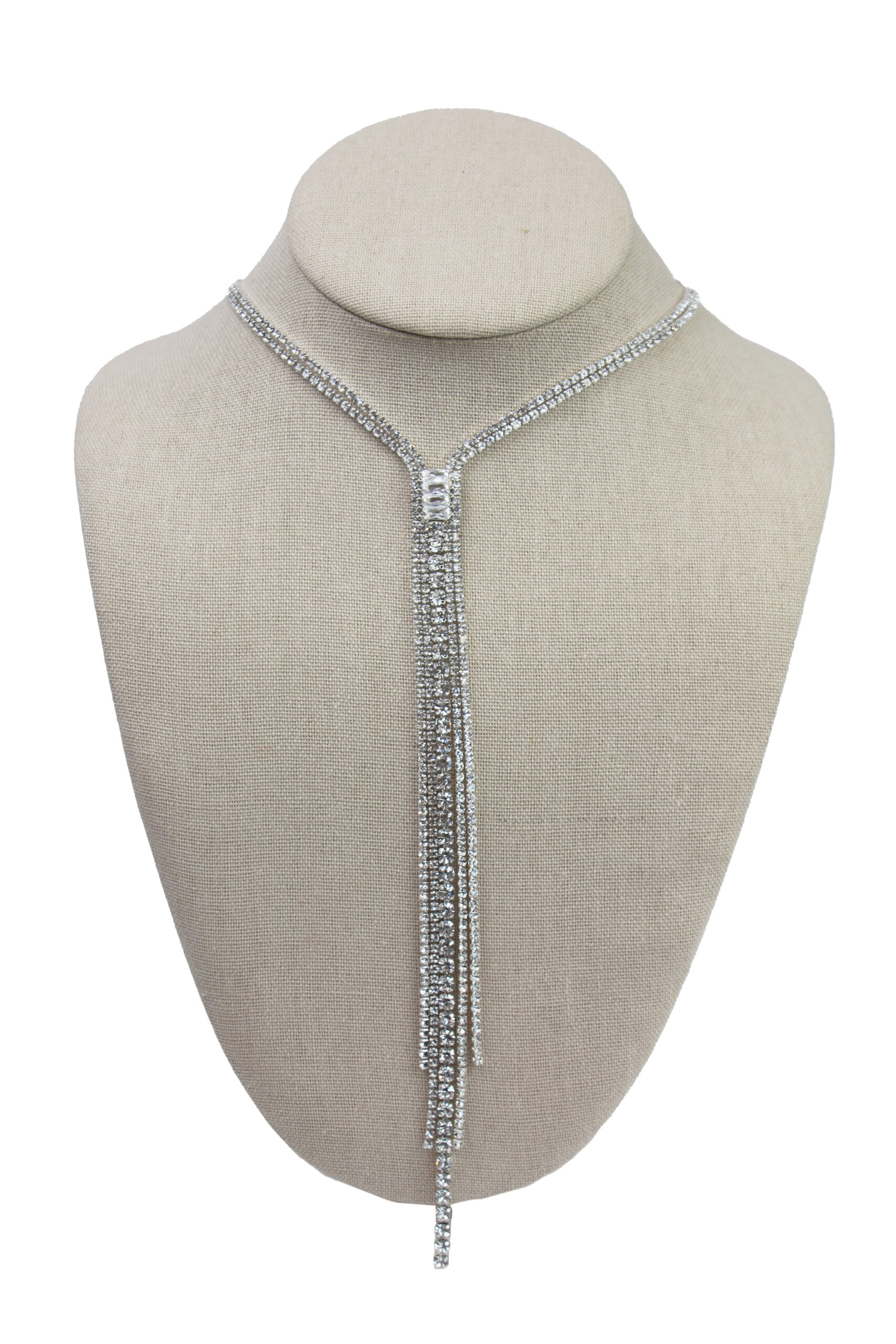Silver Cubic Zirconia Fringe Necklace