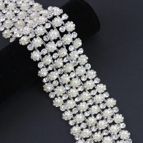 Silver Flower with Pearl and Rhinestone Band
