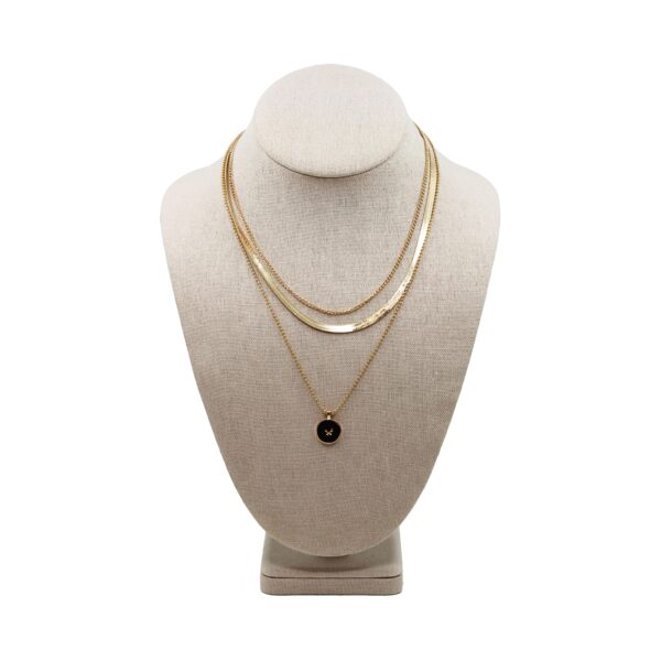 Triple Chain Black Butterfly Pendent Necklace