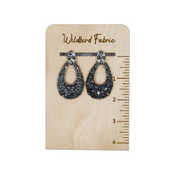 Silver Black Jeweled  Loop Earrings